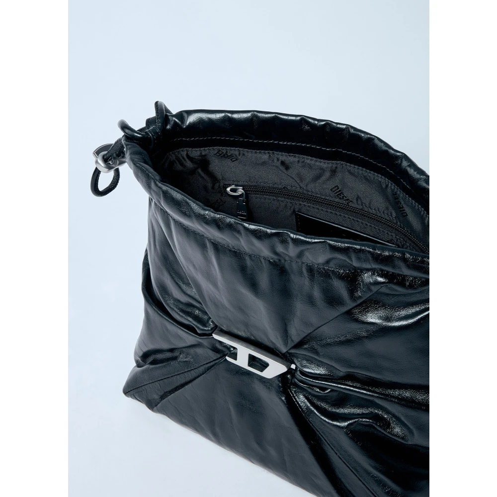 Diesel Gerimpelde Bucket Tas met Logo Hardware Black Dames