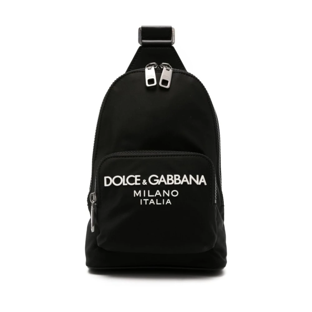 Dolce & Gabbana Leren Tas met reliëflogo Navy Wit Black Heren
