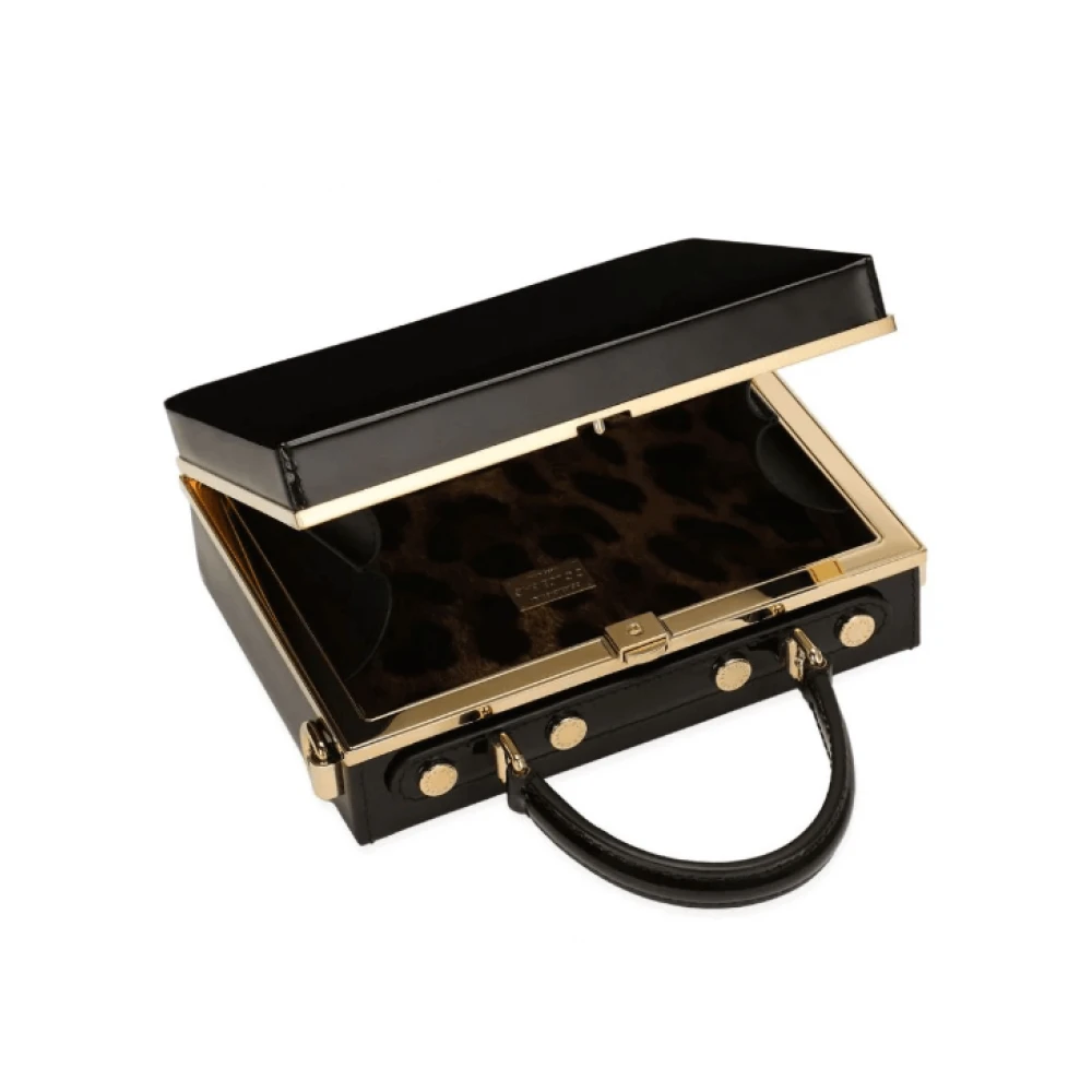 Dolce & Gabbana Zwarte Patent Vierkante Tote Tas Black Dames