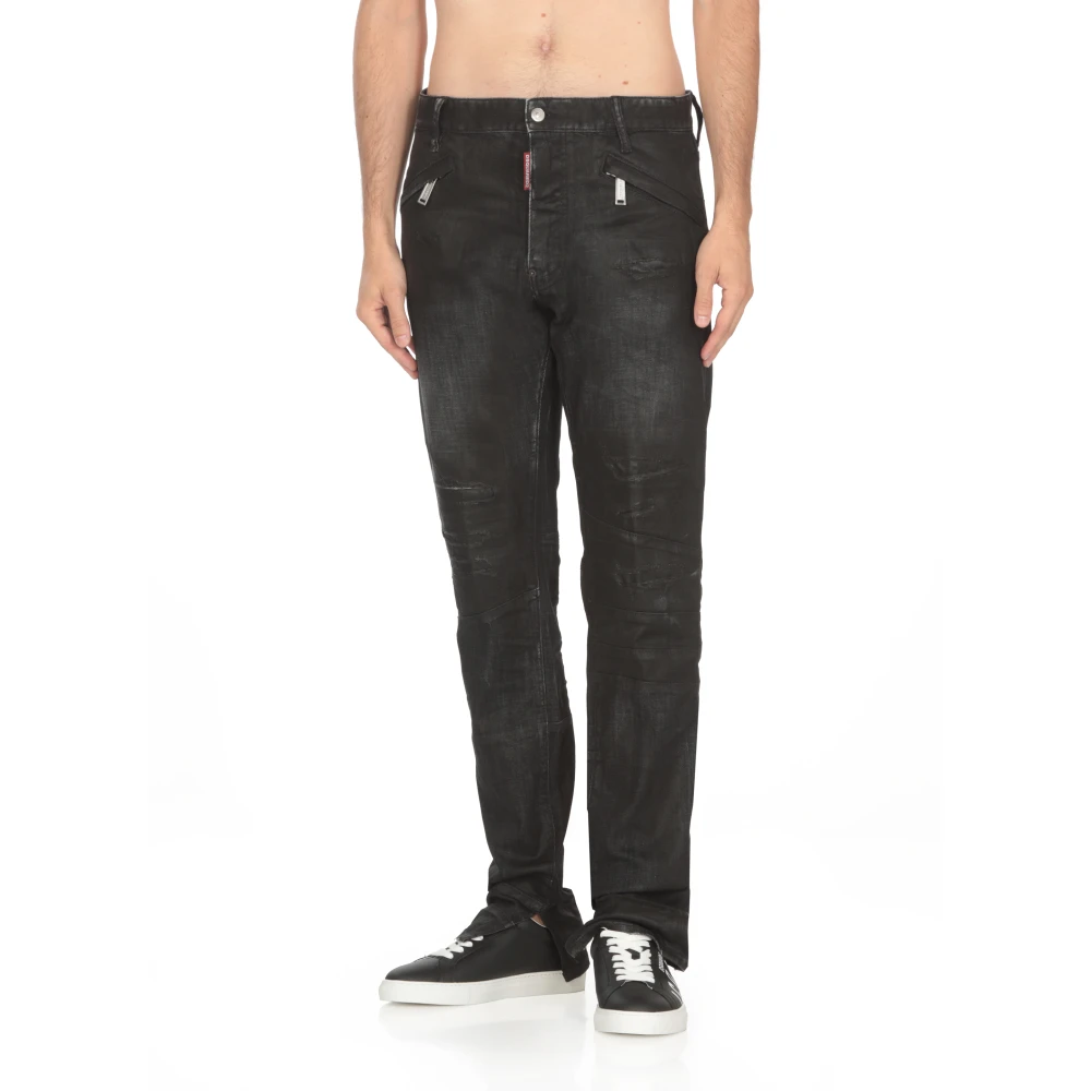 Dsquared2 Zwarte Katoenen Jeans met Gescheurde Details Black Heren