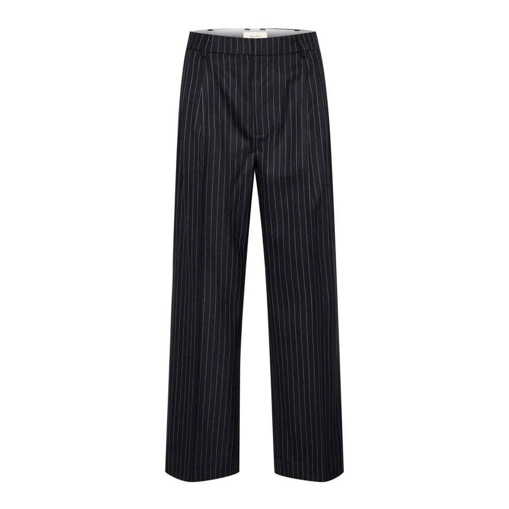 Part Two Donkerblauwe Pinstripe Wijde Pijp Broek Blue Dames