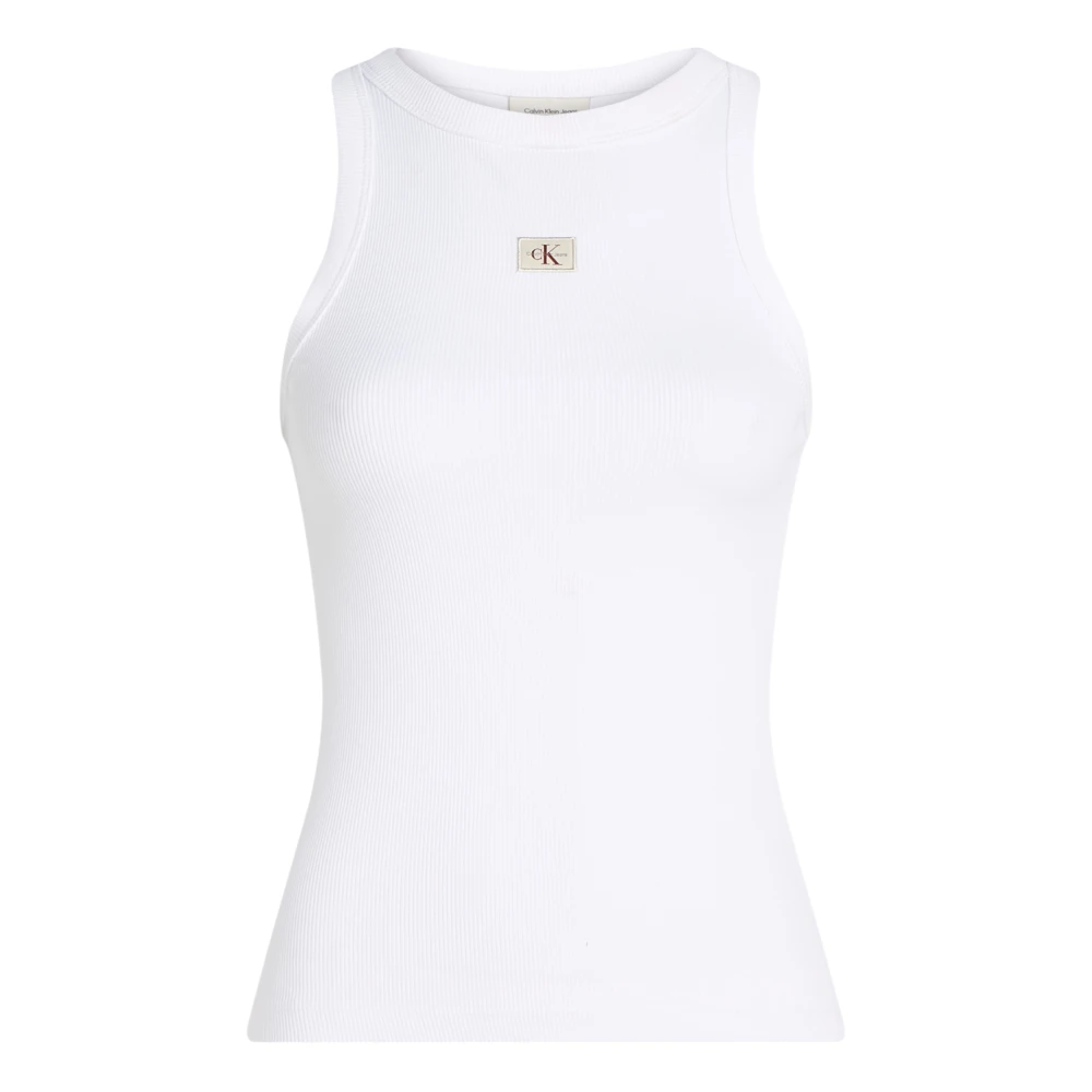 Calvin Klein Jeans Women's White Sleeveless Tops,, Boat Neck Tank Top Large