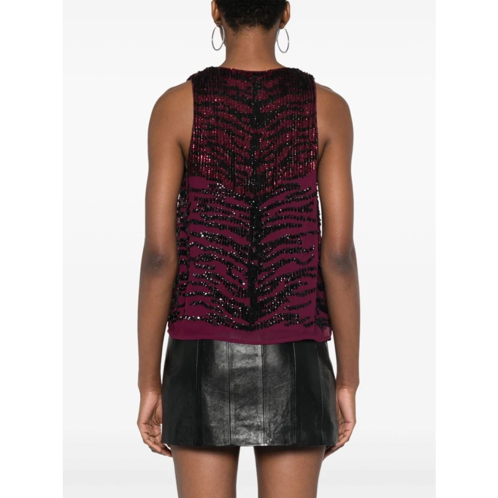 pinko Zebra Sequin Geborduurde Mouwloze Top Purple Dames