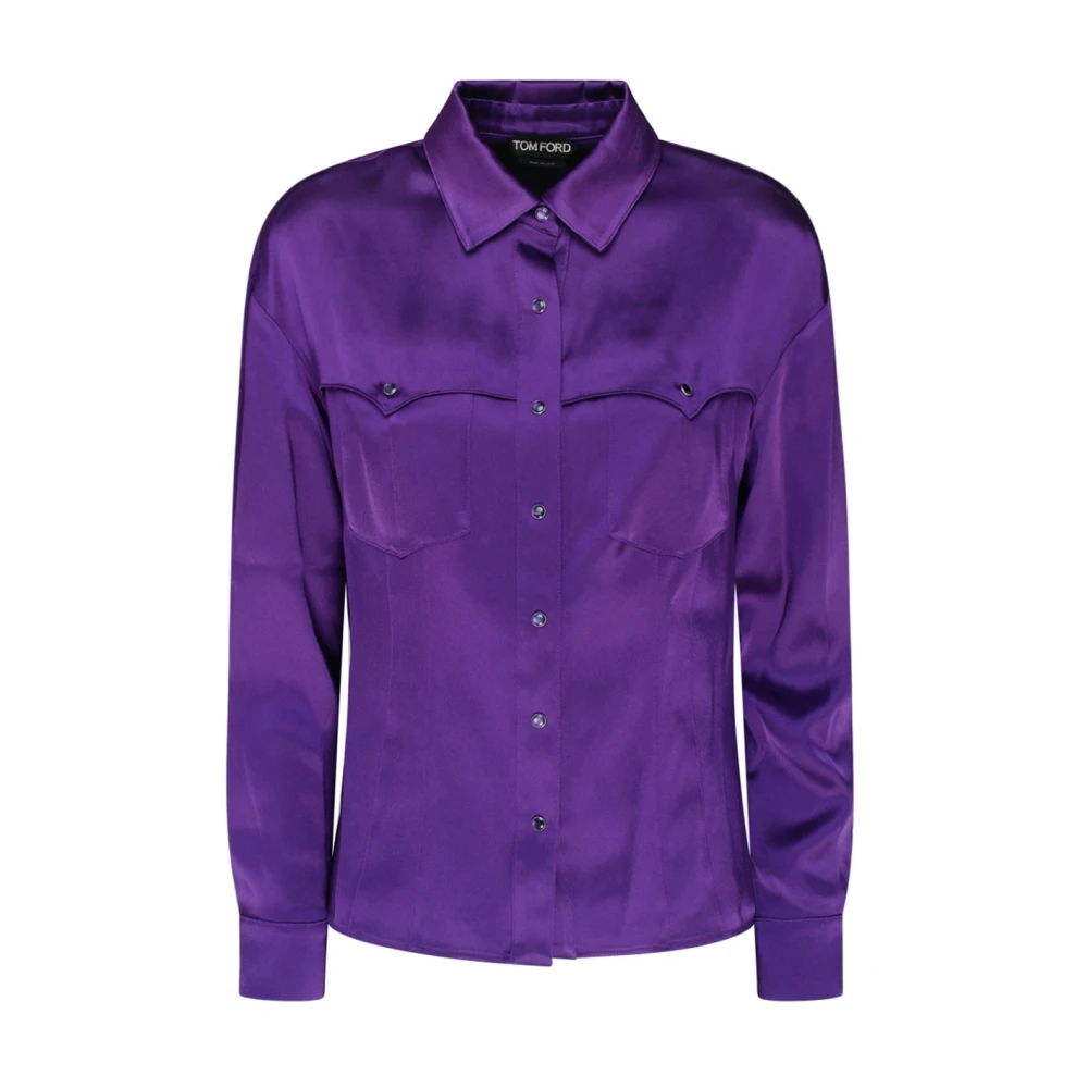 Tom Ford Lila Satin Western Style Skjorta Purple, Dam