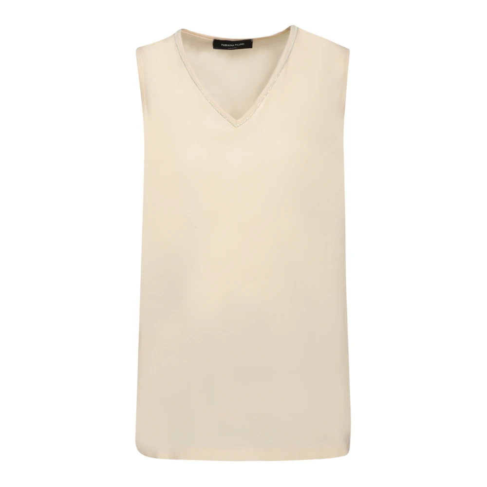 Fabiana Filippi Witte Mouwloze V-hals Blouse Beige Dames