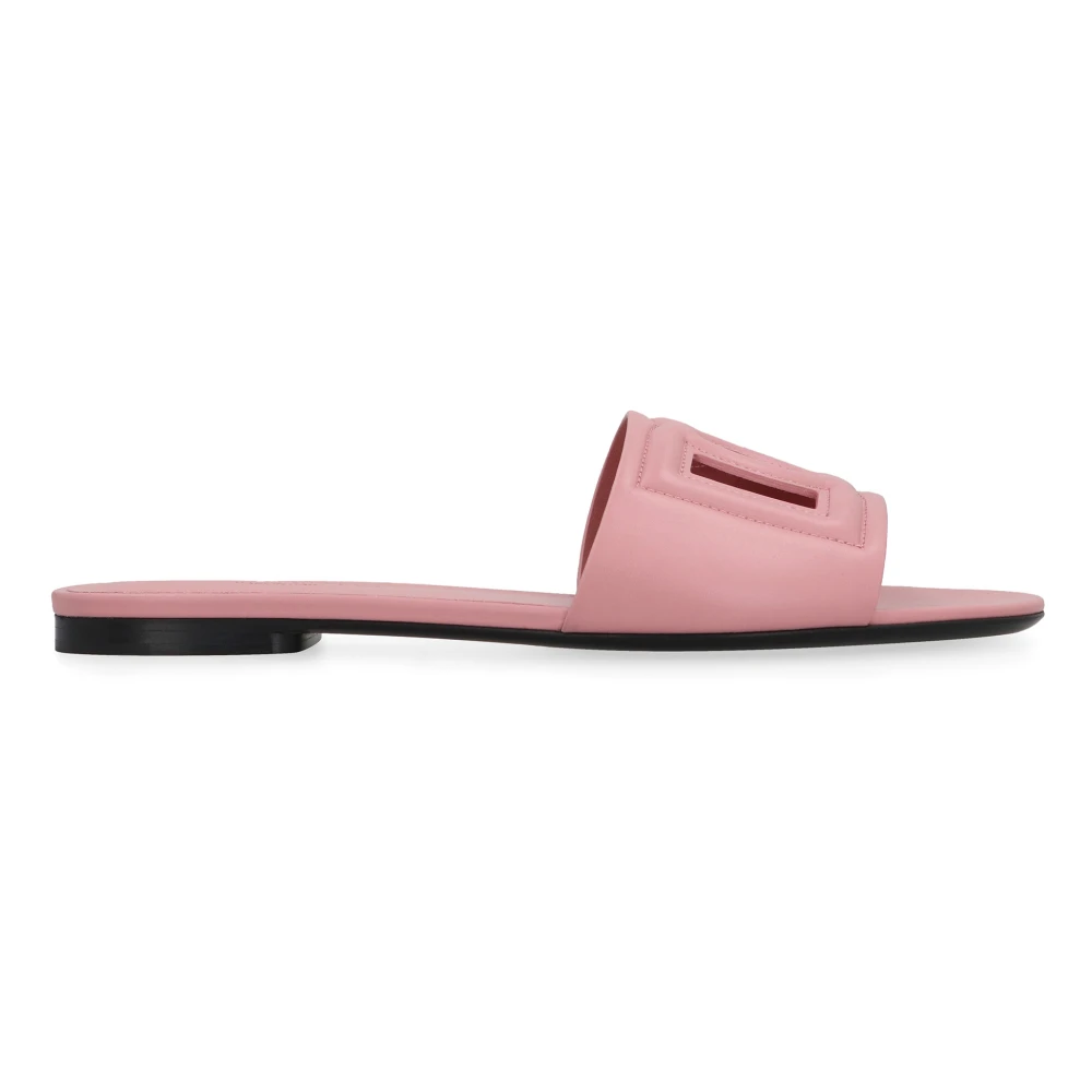 Dolce & Gabbana Women's Pink Sliders, 3 Uk, Dg Logo Leather Slide