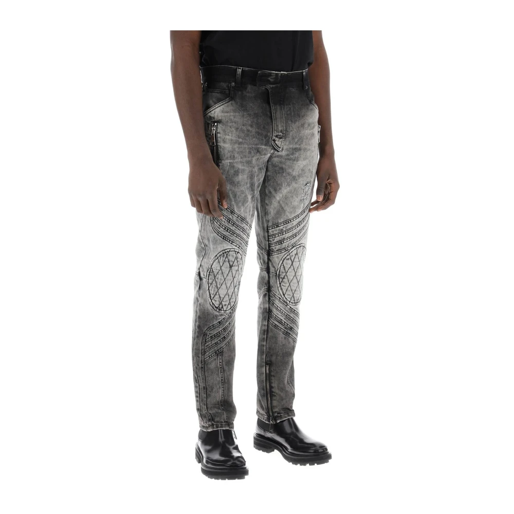 Balmain Motor Slim Fit Jeans met biker-geïnspireerd ontwerp Gray Heren