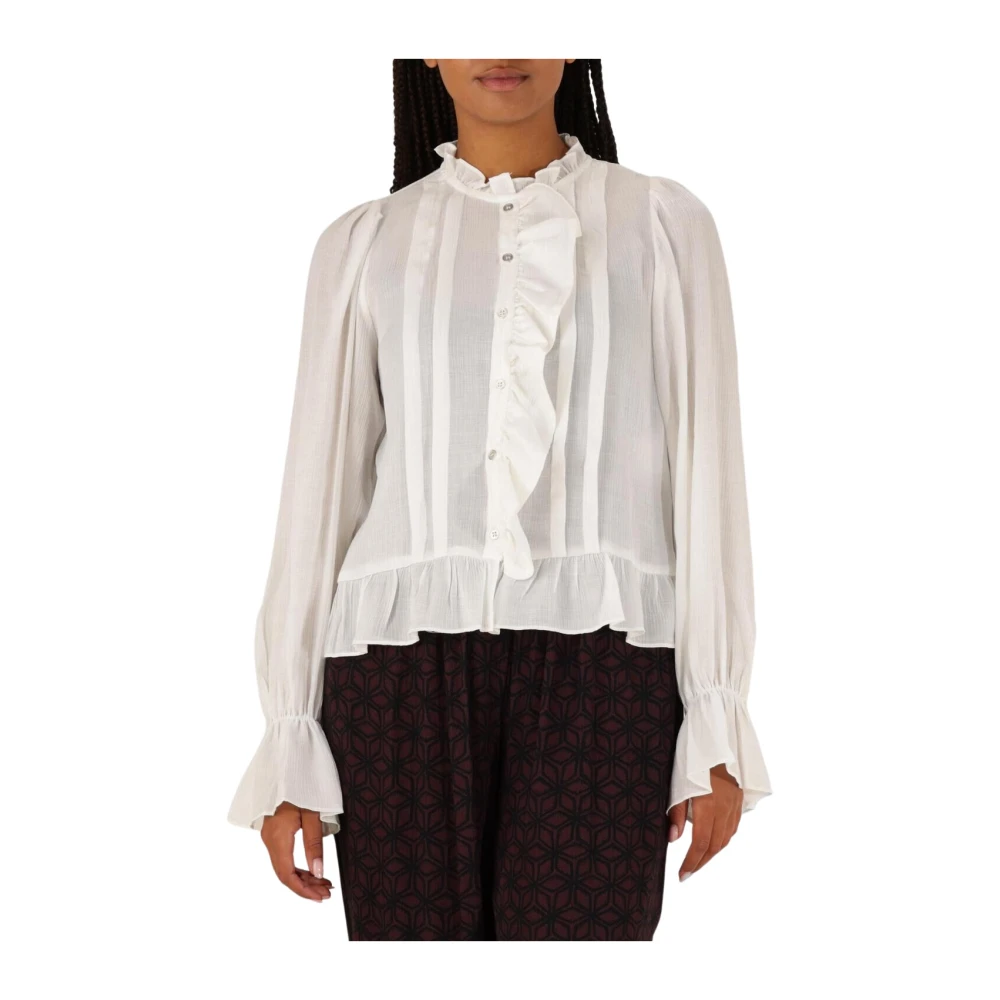 Co'Couture Melina Frill Shirt Elegante Witte Blouse White Dames
