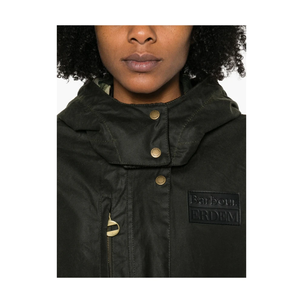 Barbour Groen bruine jas met capuchon en logopatch Green Dames