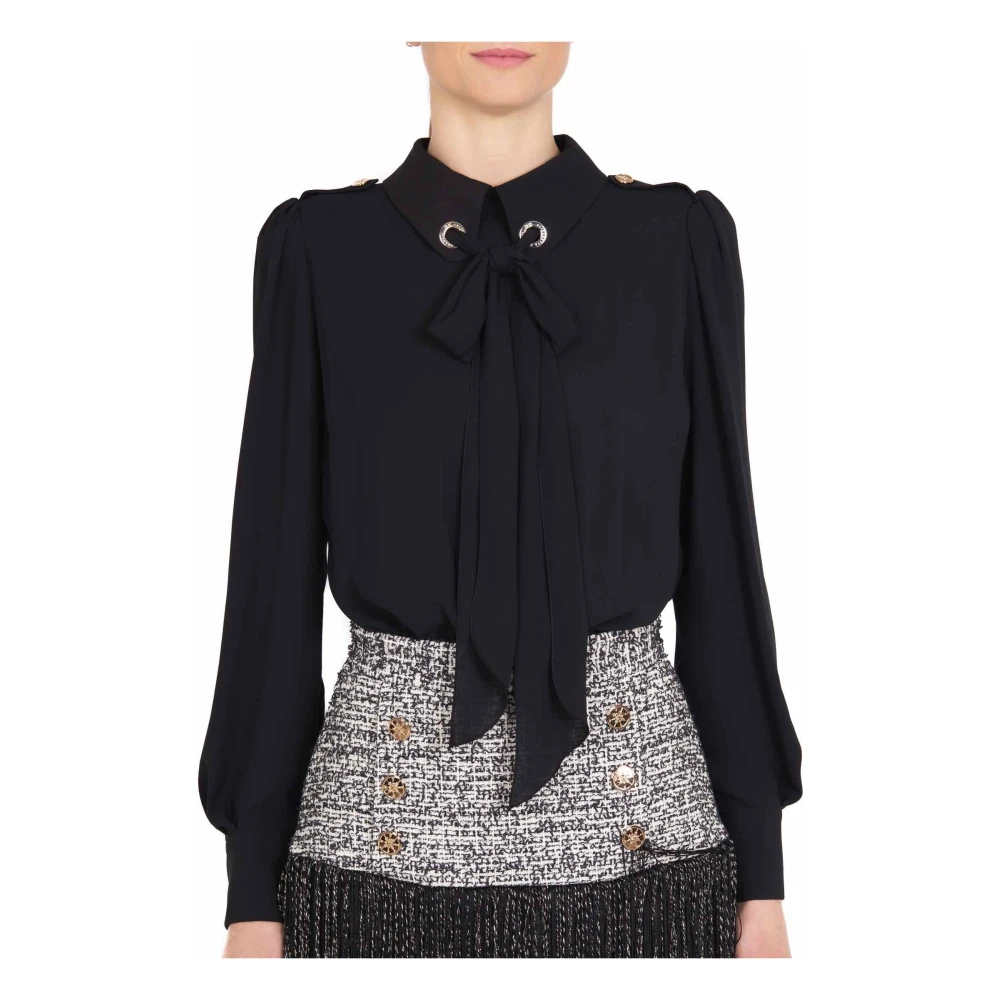Elisabetta Franchi Zwarte Tweed Jurk met Overhemd en Rok Black Dames