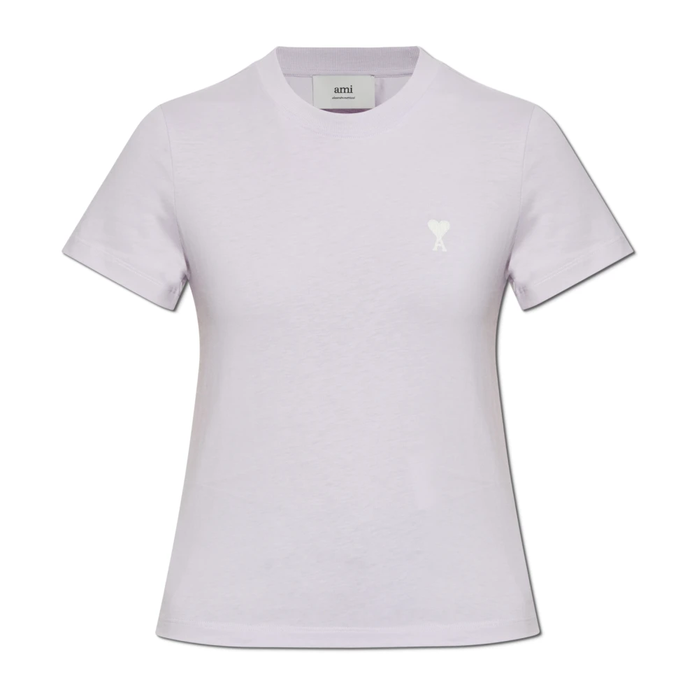 Ami Paris Klassieke Logo Borduurwerk T-Shirt Purple Dames