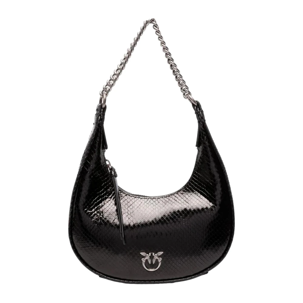 Pinko Vrouw Zwart Brioche Hobo Mini Tas Van Gelamineerd Leer