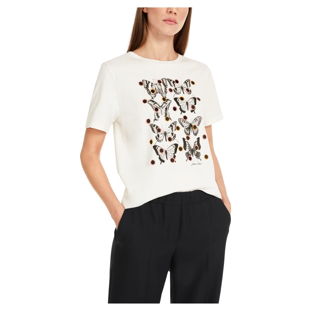 Marc Cain Vlinders en stippen T-shirt 'Rethink Together' White Dames