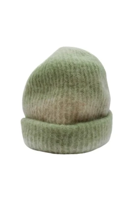 Mjuk Ribbad Grön och Beige Alpacka Mössa
