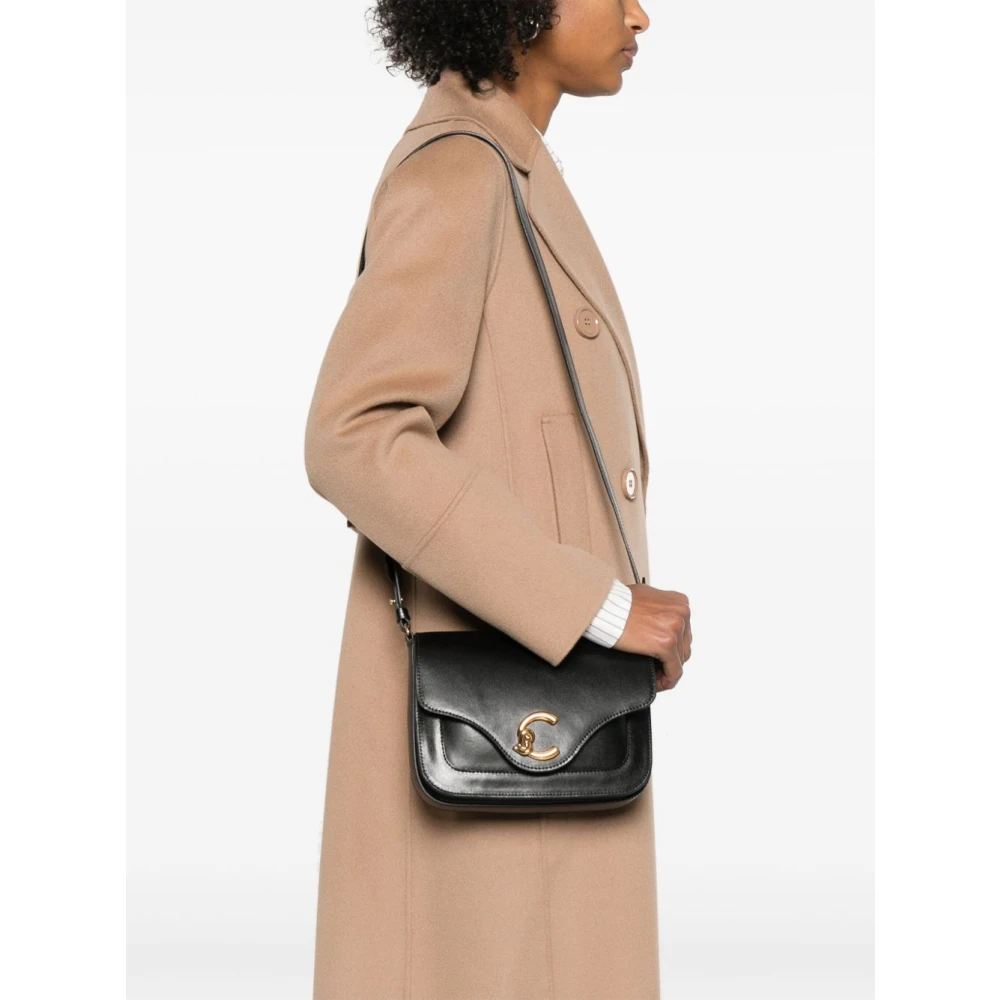 Coccinelle Zwarte leren crossbody tas met logo Black Dames