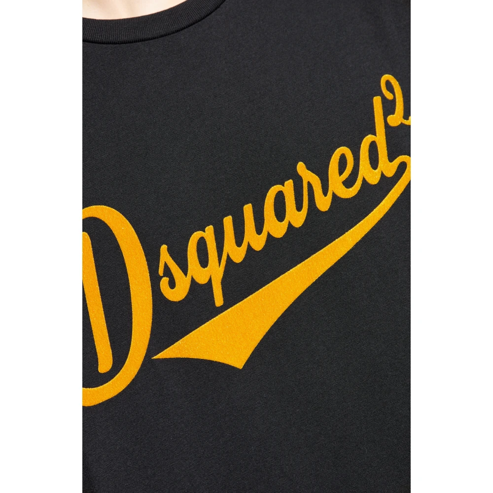 Dsquared2 T-shirt met logo in fluwelen afwerking Black Heren