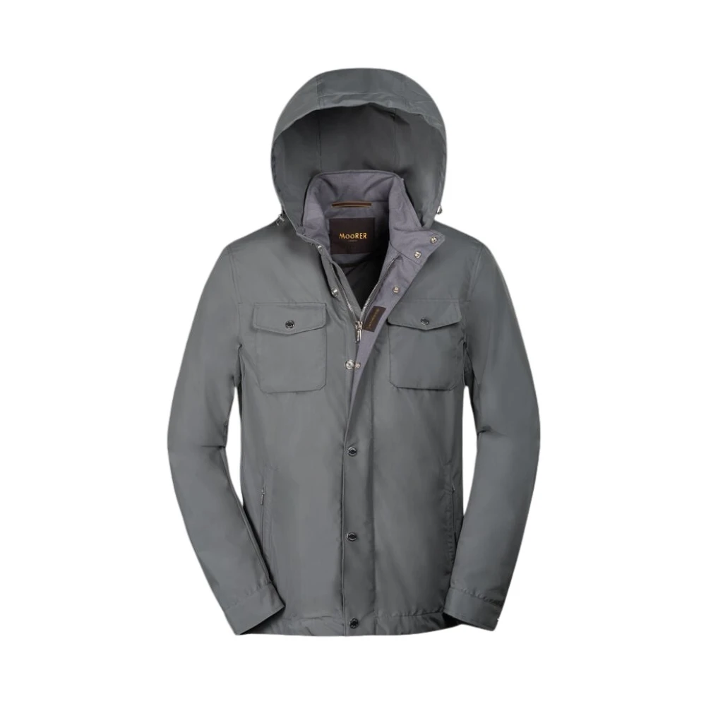 Moorer Men's Gray Light Jackets, L, Acqua Shirt-Style Anorak