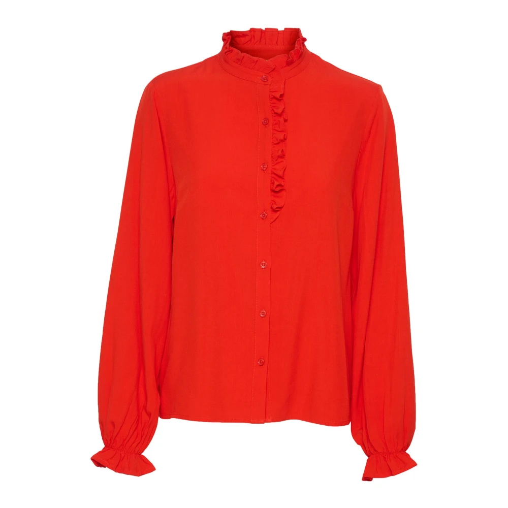 Cream Red Flame Scarlet Shirt With Puff Sleeves - Female - Shirts - 2XL - Blouses & Shirts