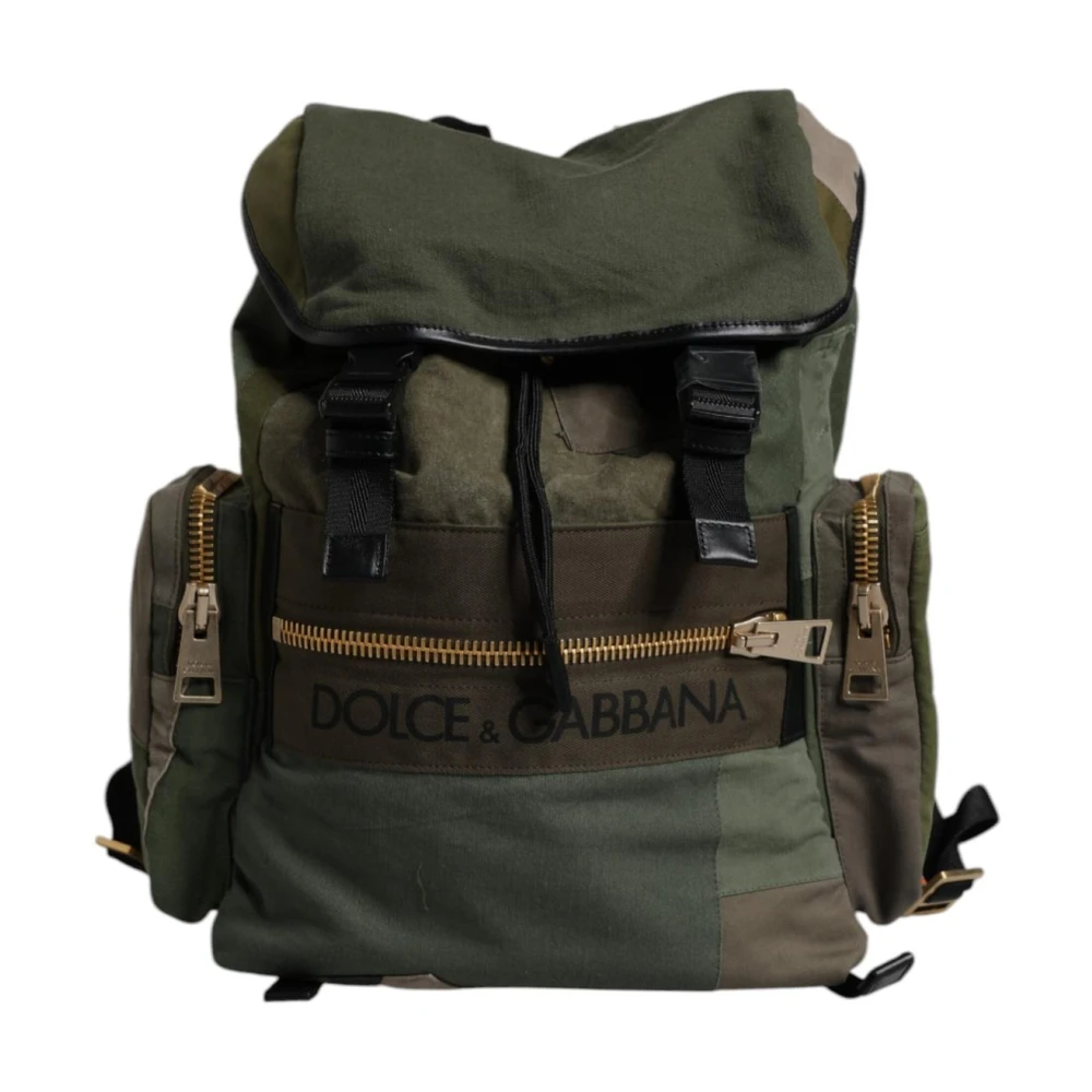 Dolce & Gabbana Military Green Patchwork School Backpack Bag - Image 2