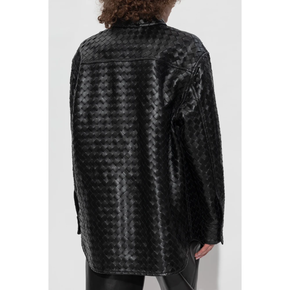 Bottega Veneta Leren oversized shirt Black Dames