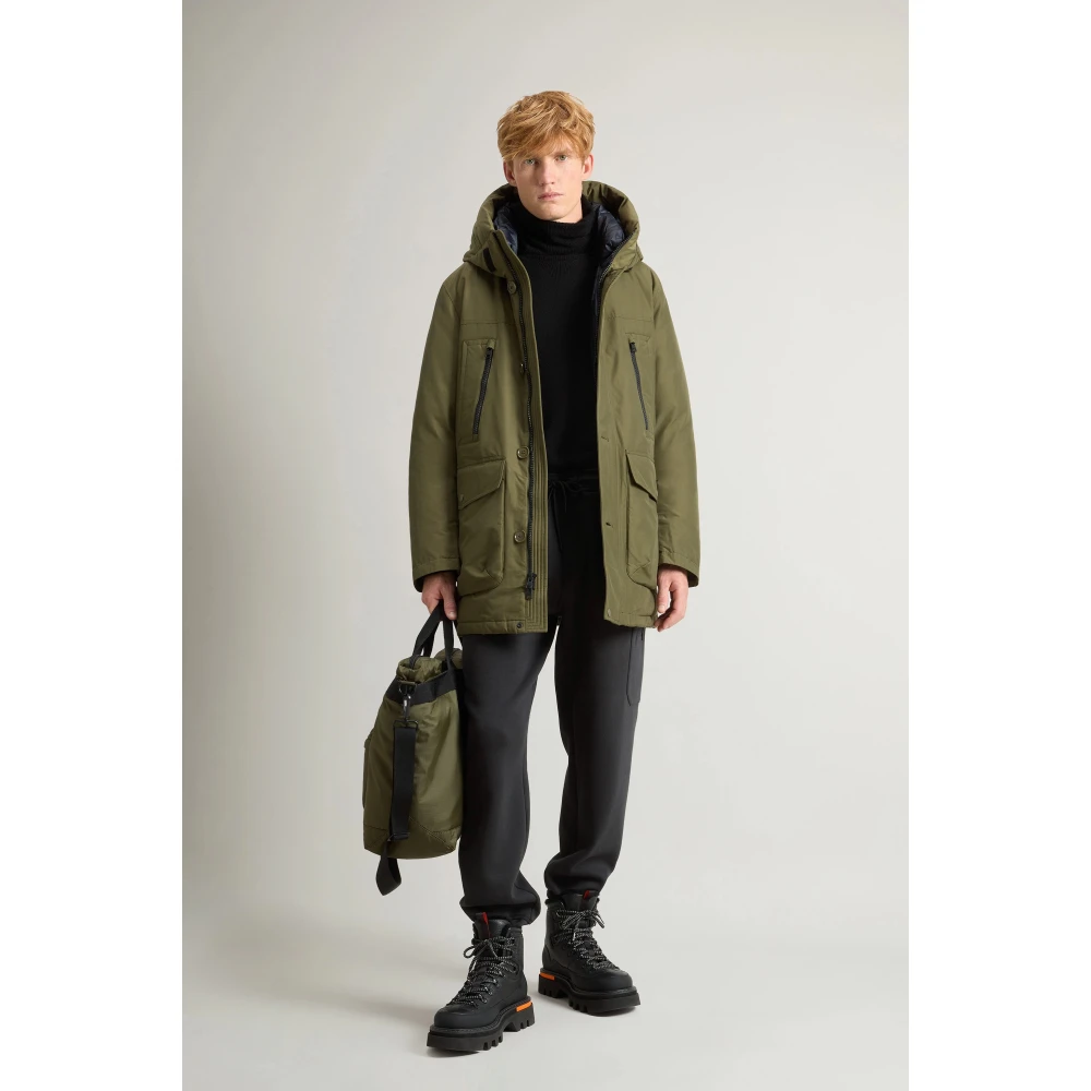 Woolrich Groene Parka met Logo Capuchon Green Heren