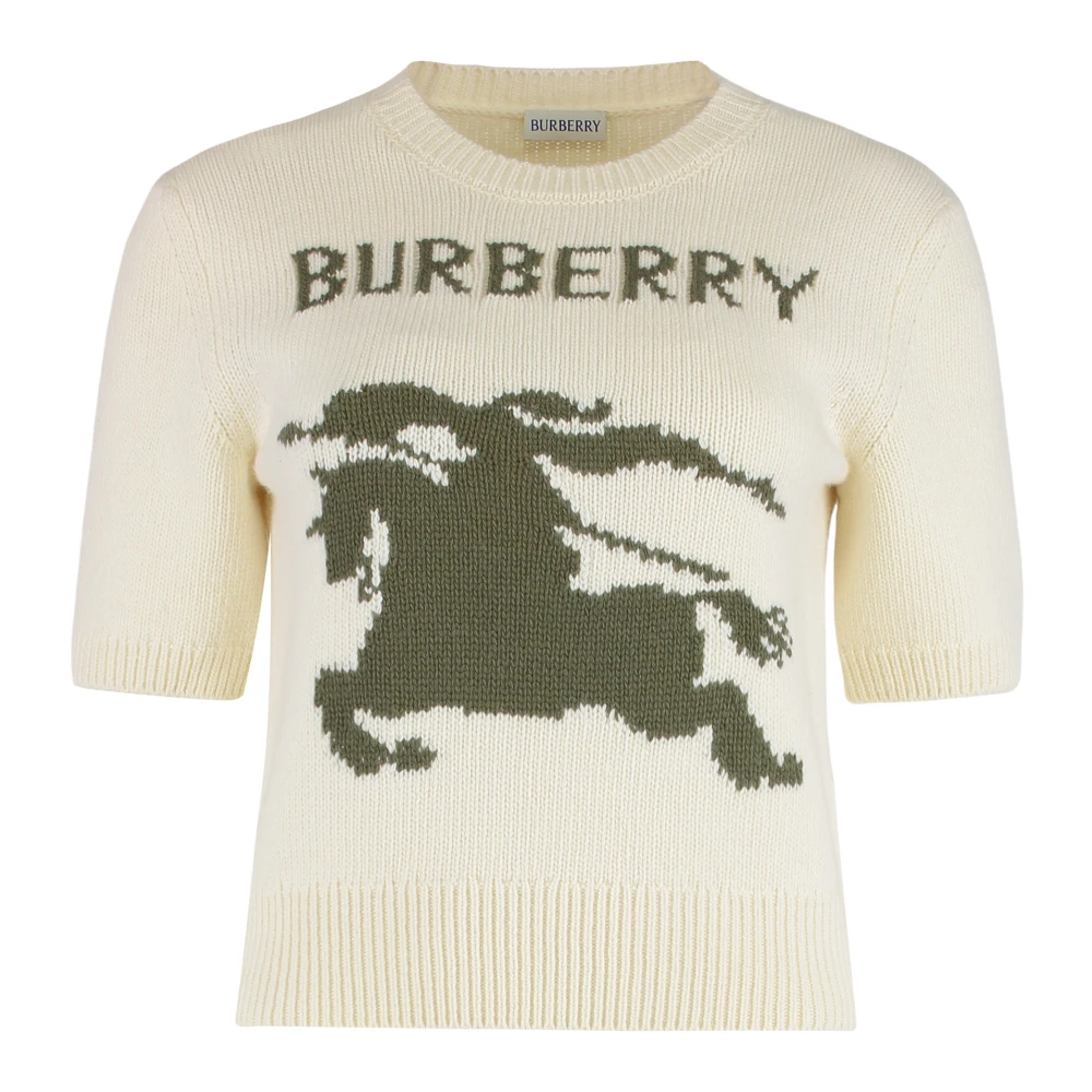 Burberry Women's White Round-Neck Knitwear, M, Ekd Wool Cashmere Top