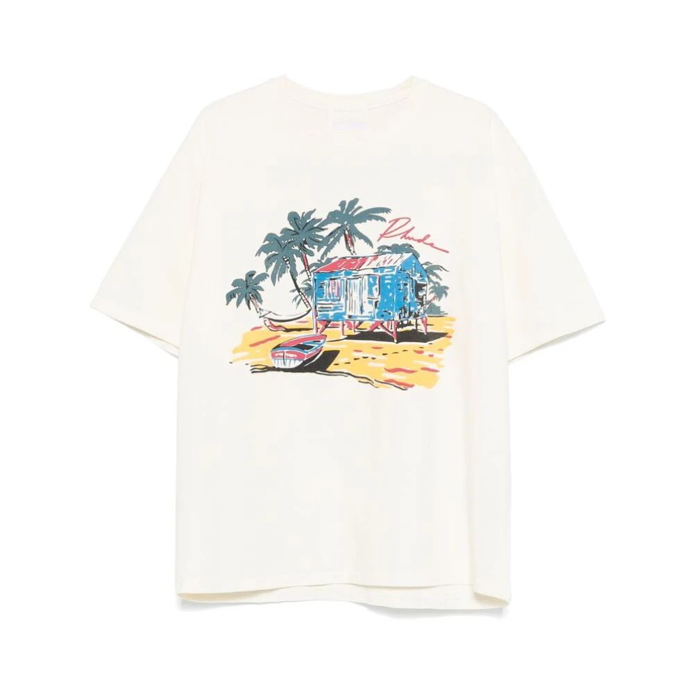 Rhude Wit Logo Print Crew Neck T-shirt White Heren