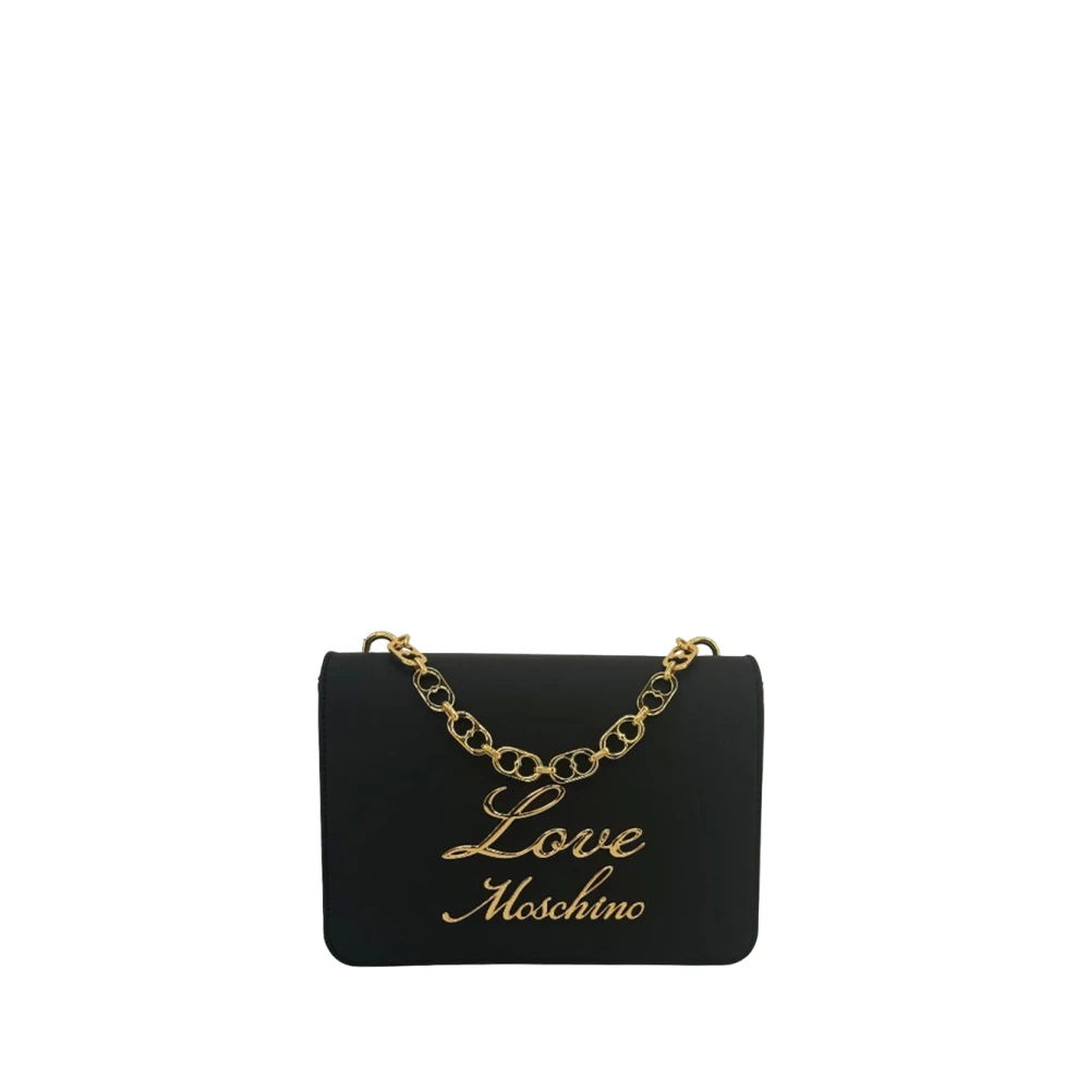 Moschino Zwarte schoudertas met gouden details Black Dames