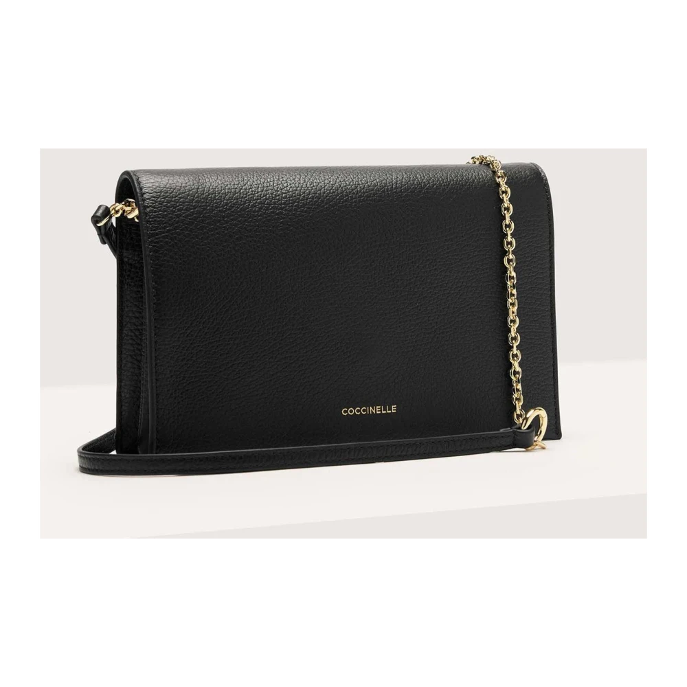 Coccinelle Zwarte leren schoudertas met ketting Black Dames