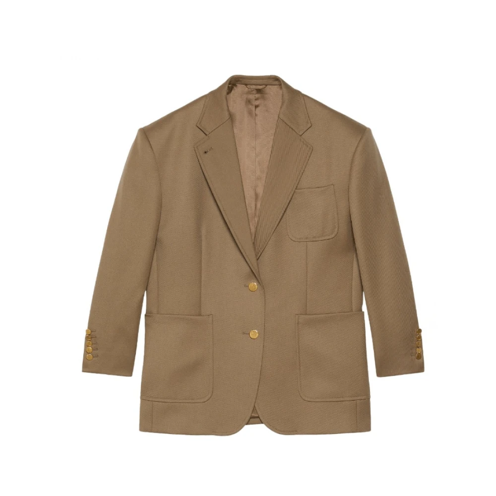 Gucci Wollen Blazer met Horsebit Detail Brown Dames