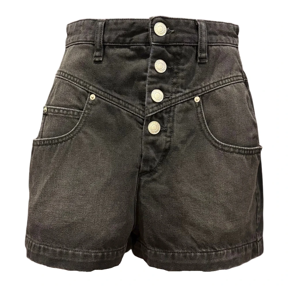 Isabel Marant Étoile Denim Shorts Knoopsluiting Vijf-Pocket Constructie Logo Patch Black Dames