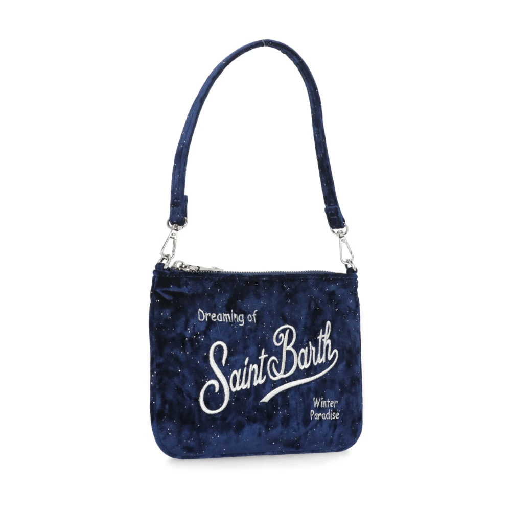 Saint Barth Blauwe Velvet Pochette met Borduurwerk Blue Dames