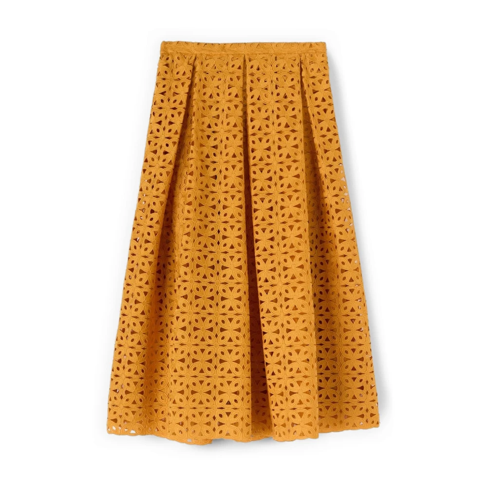Motivi Donna Giallo - Gonna In Pizzo Macramé Plissettata - Skirts - 2XS