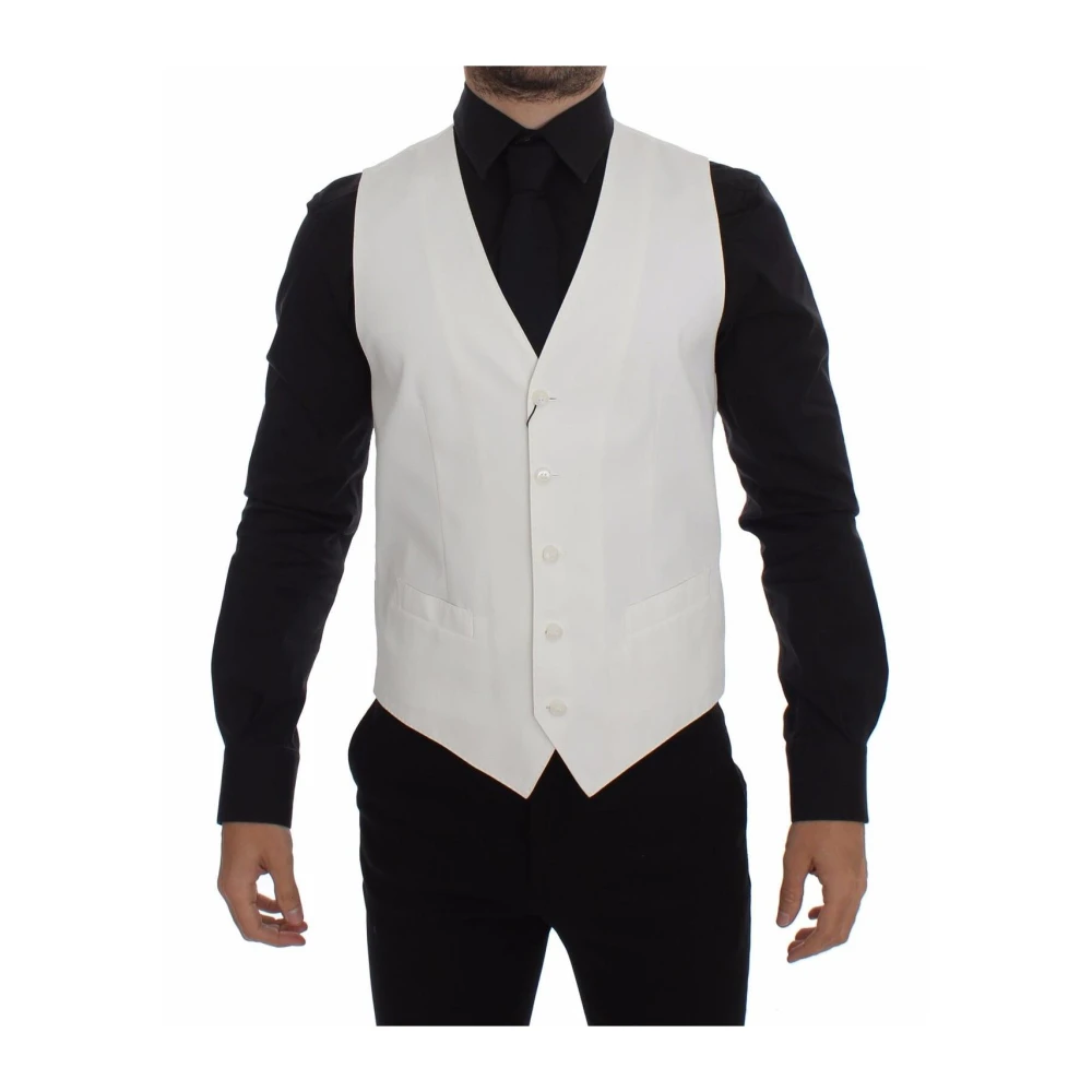 Dolce & Gabbana Men's White Cotton Silk Blend Dress Vest - Waistcoats - Xs - Suits