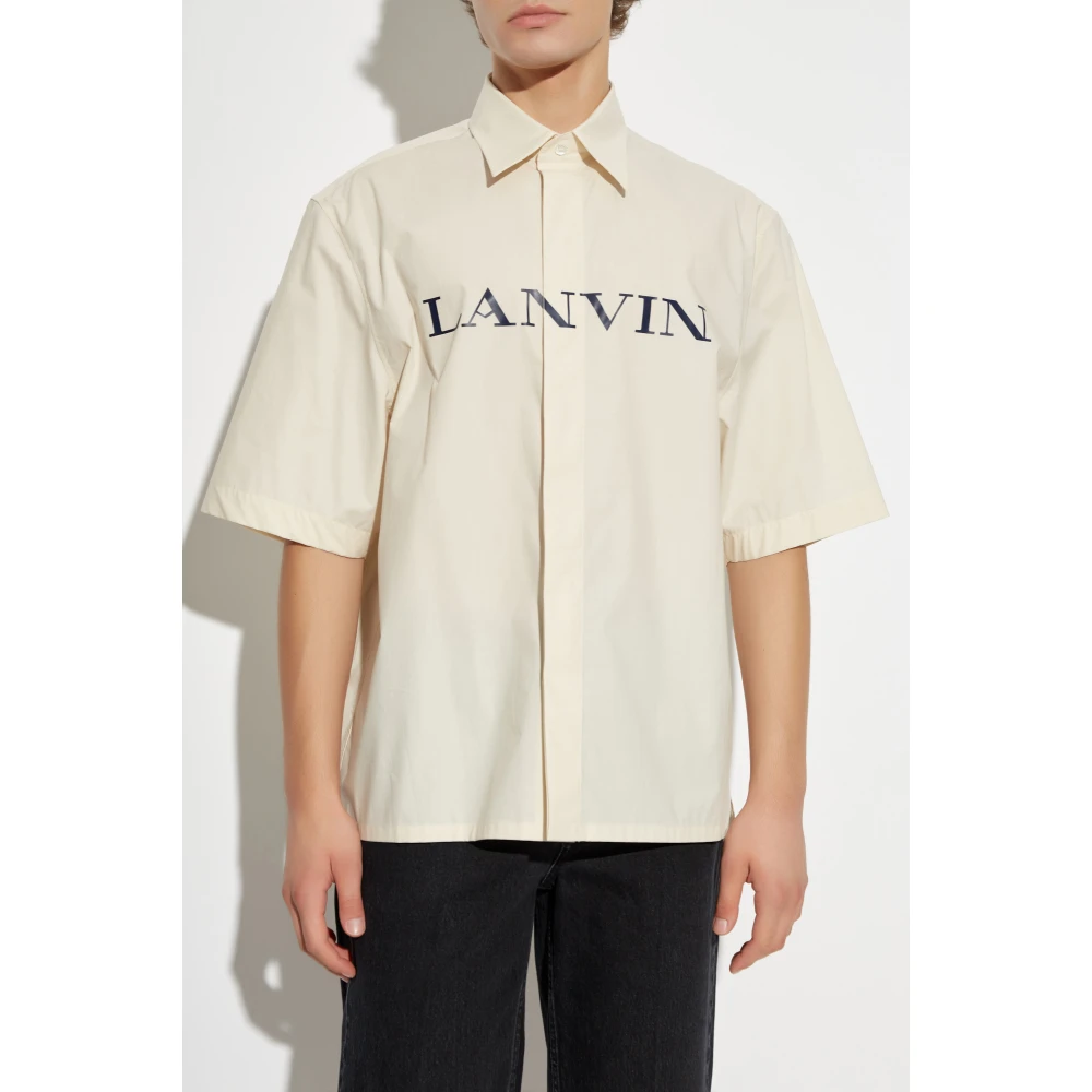 Lanvin Shirt met logo Beige Heren