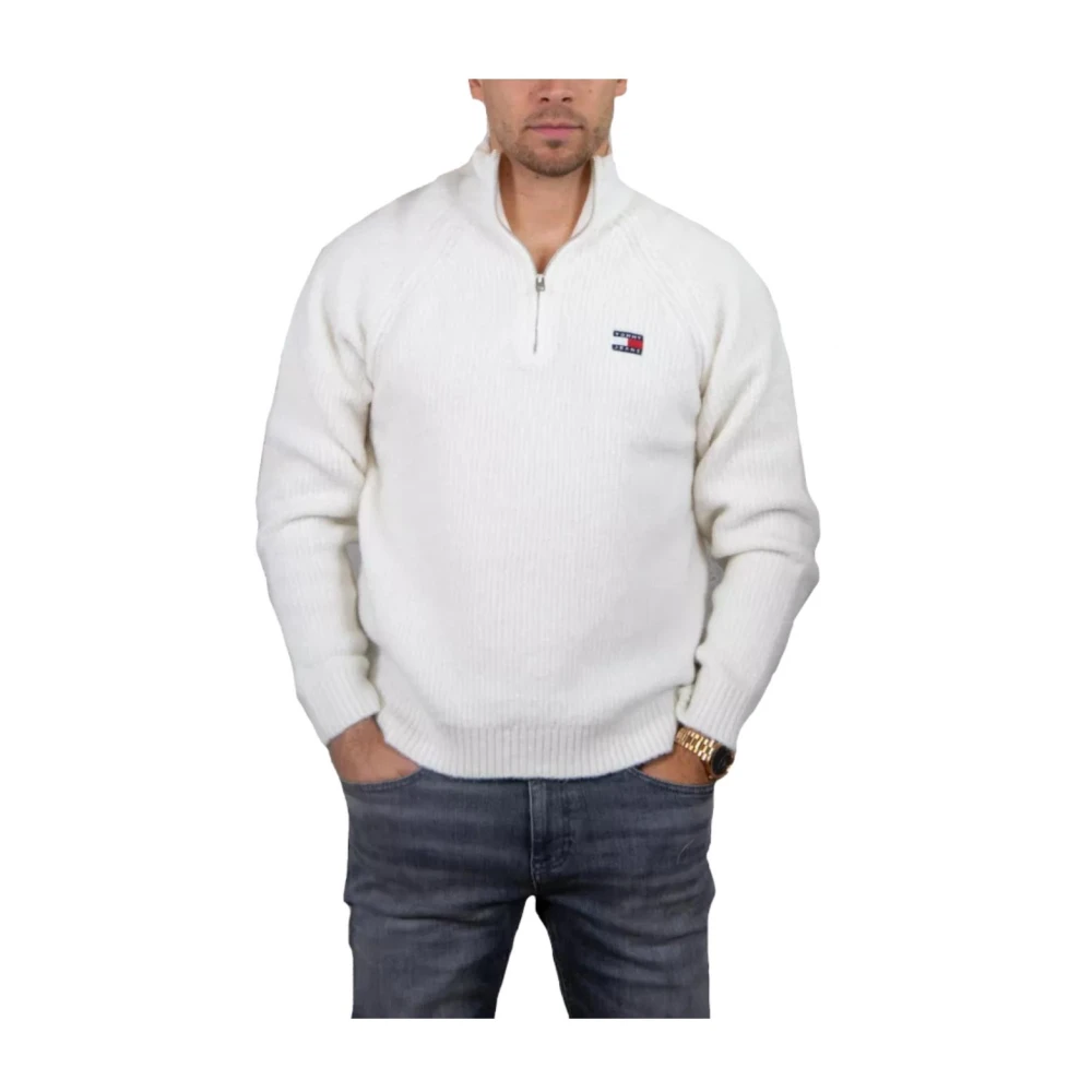 Tommy Hilfiger Men's White Versatile Knit Sweater With Zipper