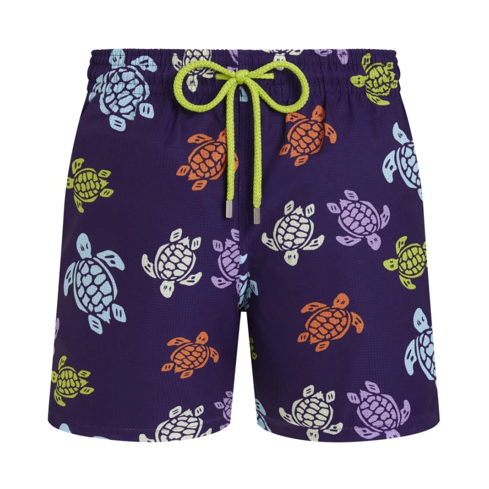 Vilebrequin Men's Purple Beachwear, L, Micro-Perforated Ultra-Light And Packable Swim Shorts Tortues Multicolores