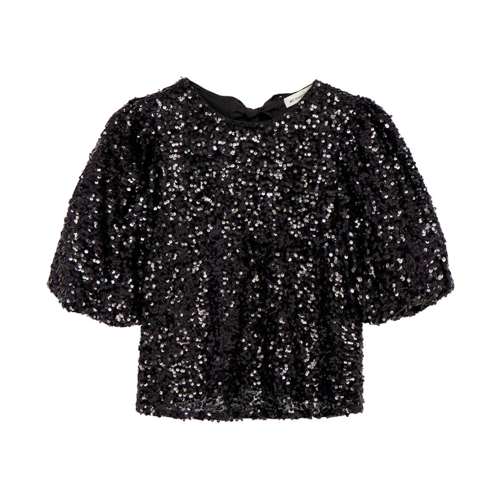 My Jewellery Paillet Top met Strikken Korte Mouw Black Dames