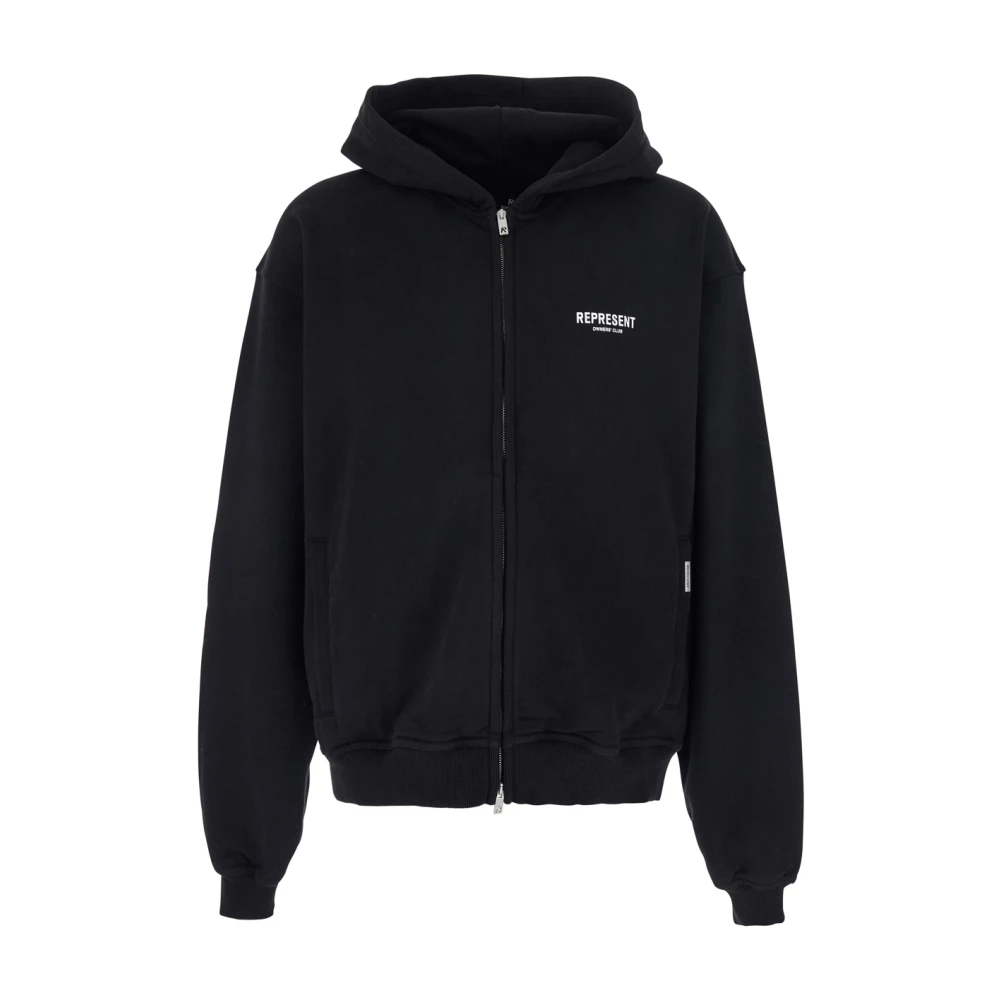 Represent Men's Black Cotton Zip-Up Hoodie - Image 3