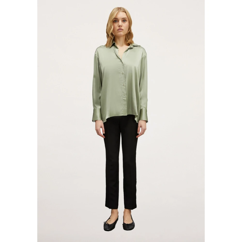 Motivi Stretch Satijnen Blouse met Cutaway Kraag Green Dames