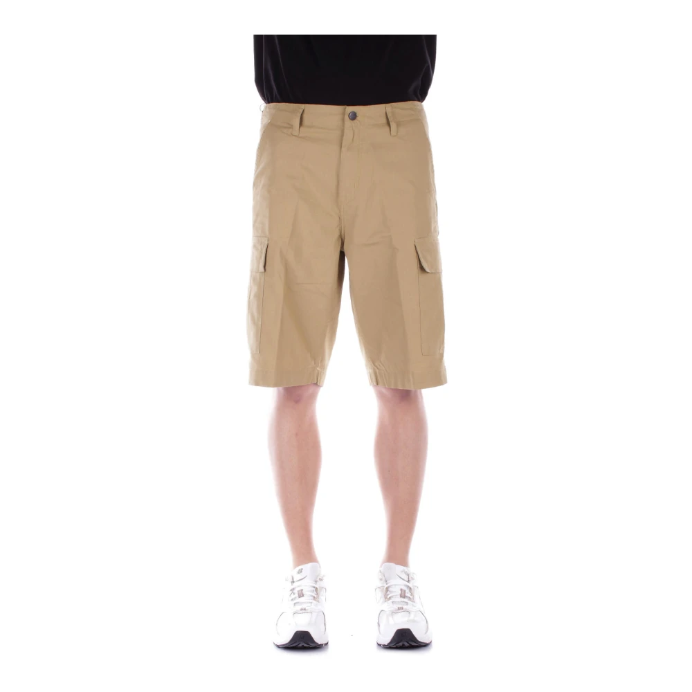 Carhartt Wip Mörk Gul Shorts Logo Sidan Knapp Dragkedja Yellow, Herr