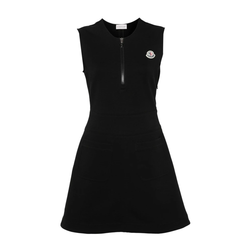 Moncler Zwarte Katoenmix Jersey Jurk Black Dames