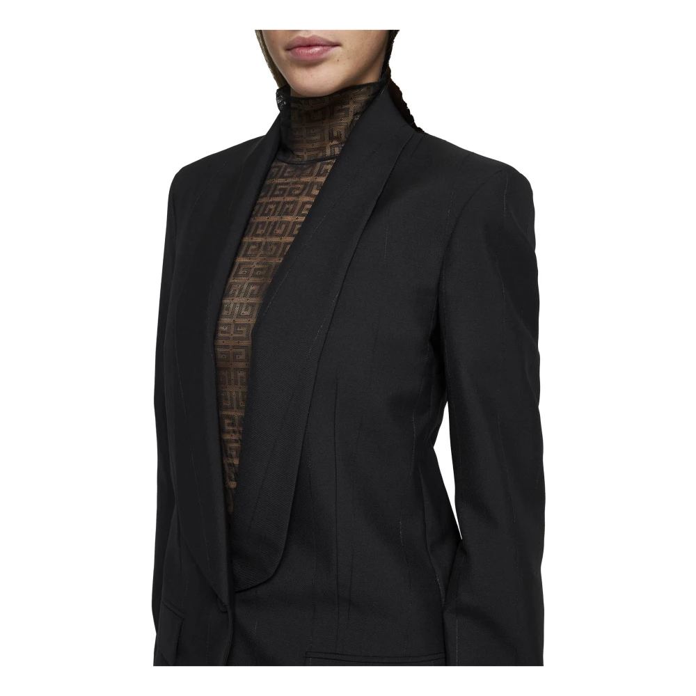 Givenchy Zwarte Lange Getailleerde Blazer Strepen Black Dames