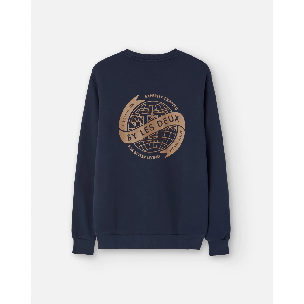 Les Deux Navy Blauwe Sweater met Achterprint Blue Heren