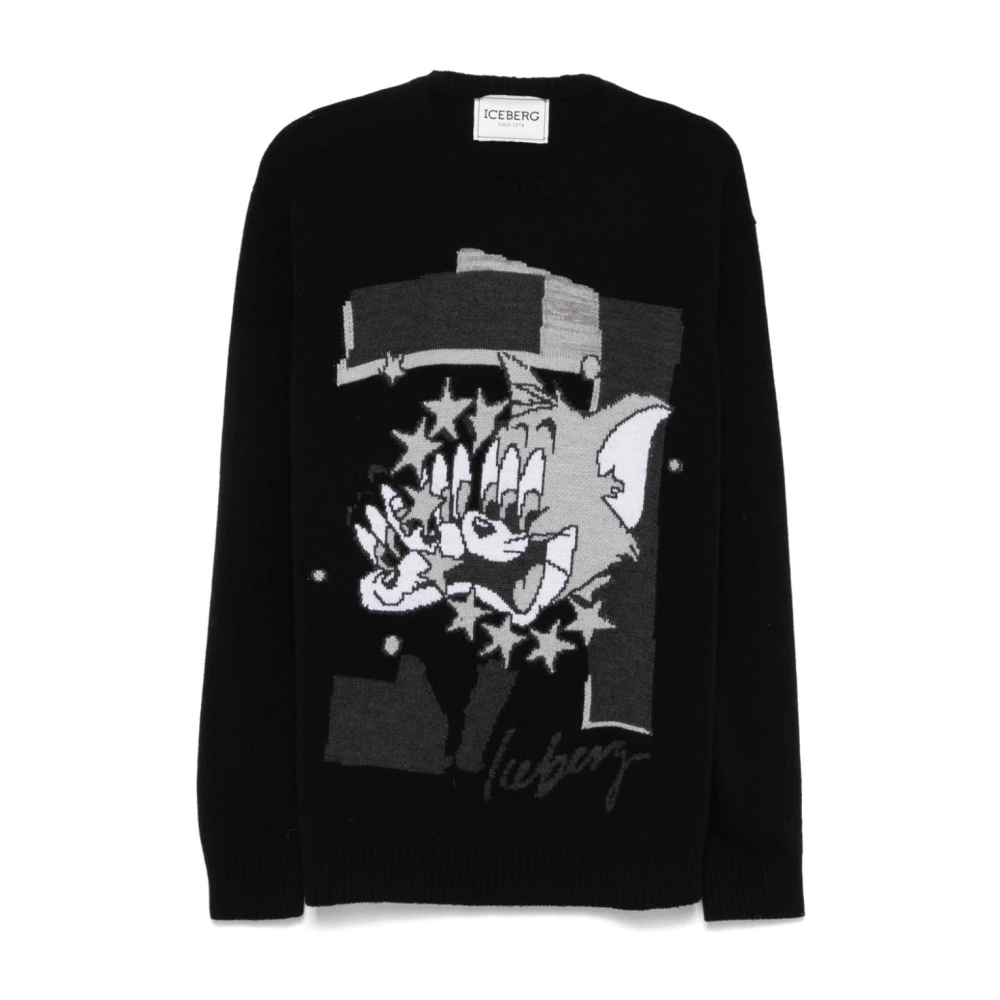 Iceberg Wollen trui met cartoonmotief Black Heren