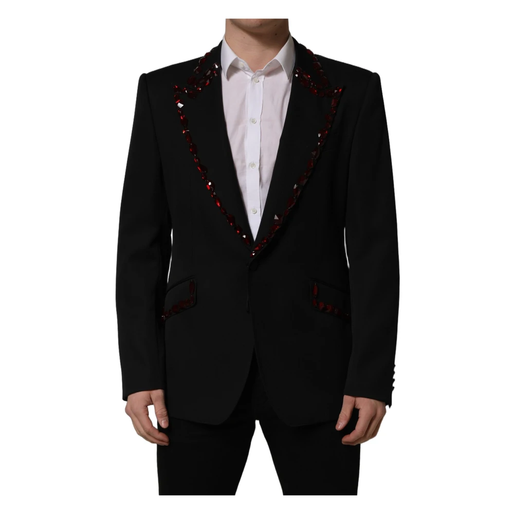 Dolce & Gabbana Men's Black Crystal Embellished Coat Blazer Jacket - Blazers - 2XL - Jackets