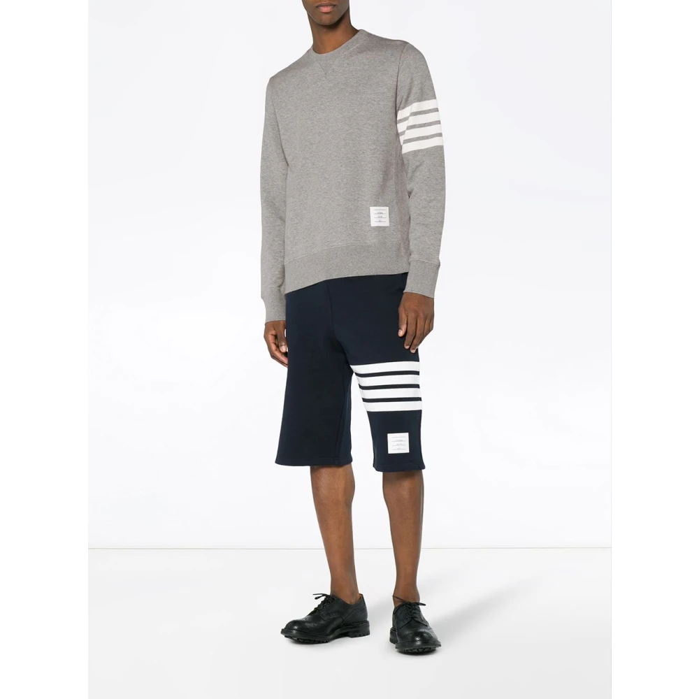 Thom Browne Grijze Crew Neck Sweater met 4-Bar Stripe Gray Heren
