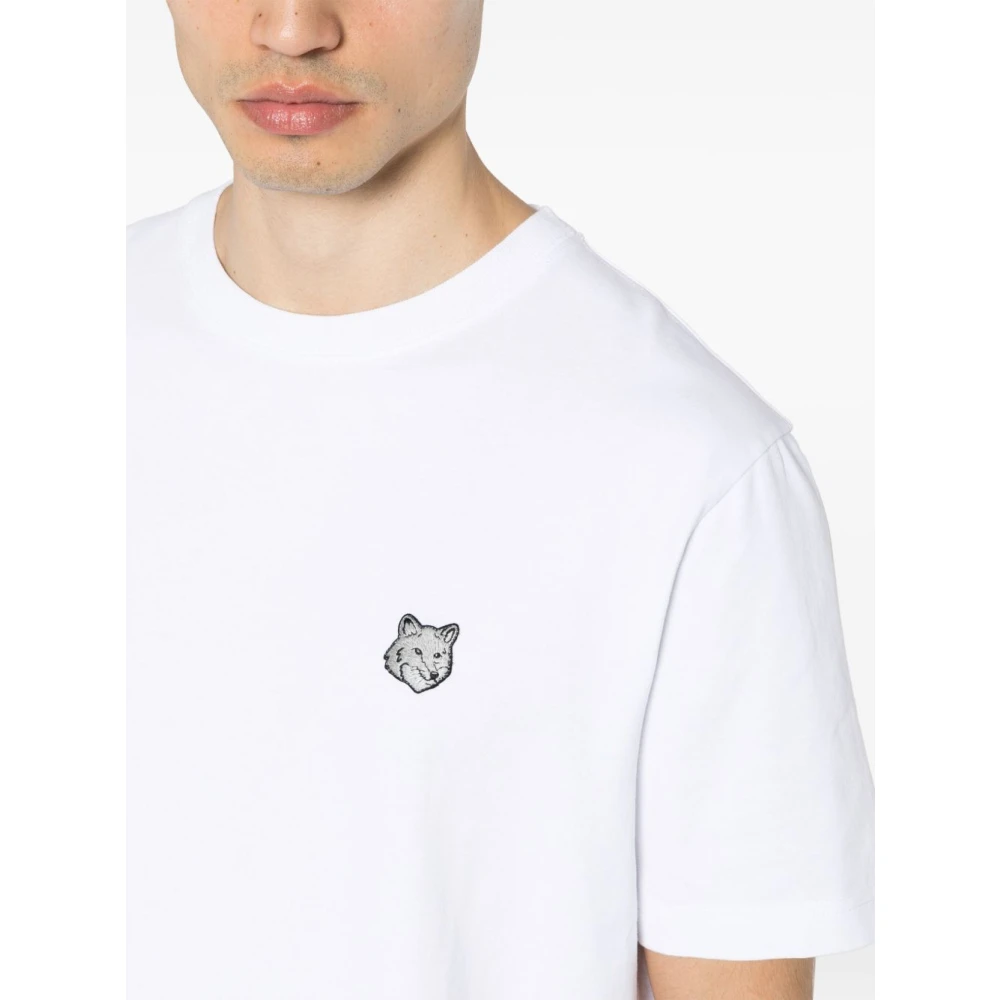 Maison Kitsuné Witte Katoenen Vos Patch T-shirt White Heren