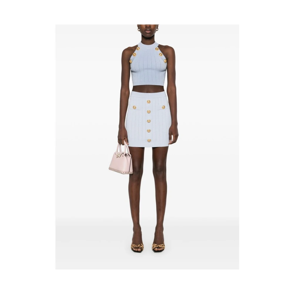 Balmain Lichtblauwe Halternek Mouwloze Top Blue Dames