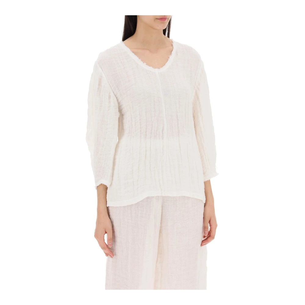 By Malene Birger Linnen V-hals Blouse met Rafelranden By Herenne Birger White Dames